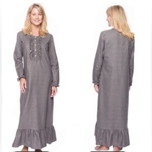 NWT- Noble Mount ‘Premium Flannel’ Long Granny Gown in Charcoal Pindots